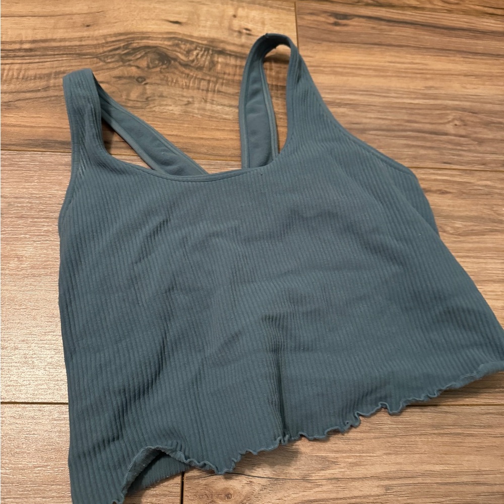Spiritual Gangster Blue Ribbed Crop Tank Top